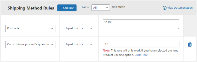 How To Set Up Woocommerce Shipping Method Based On Postcode/Zip Code/Postal Code? 11 Shipping rule based on the specific product's quantity & postcode