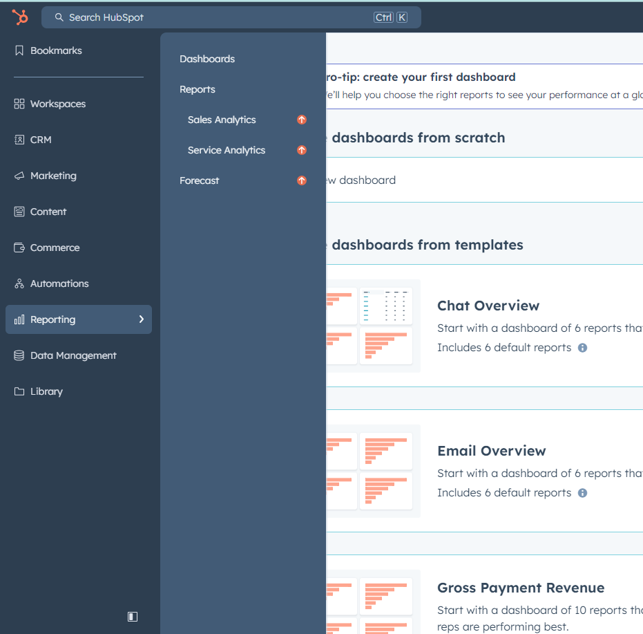 Hubspot reporting dashboard