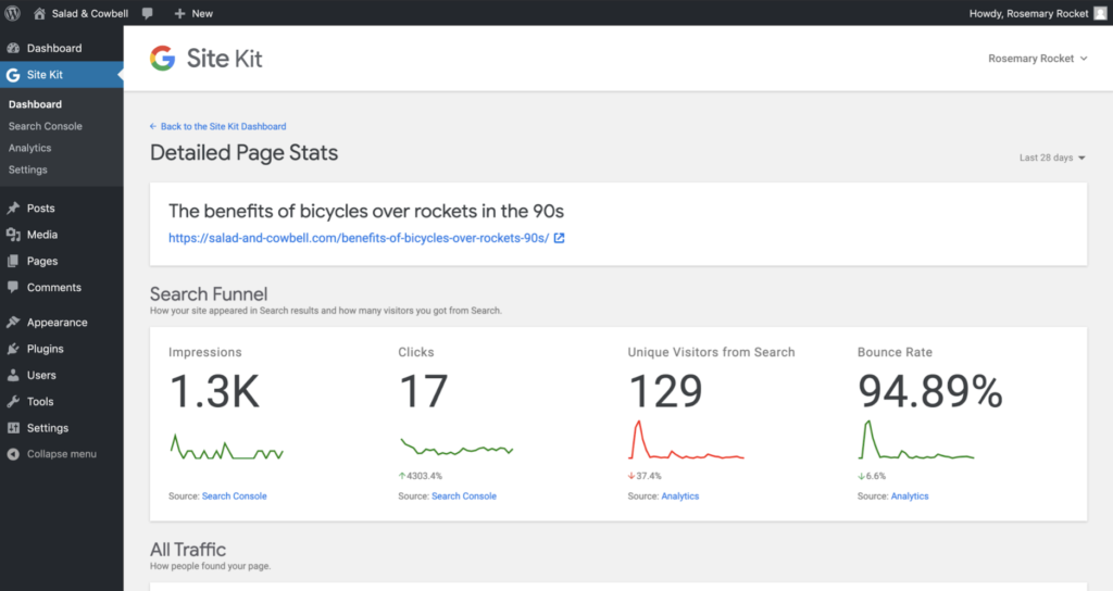 Site kit dashboard