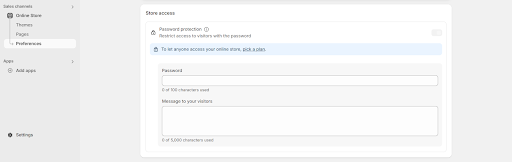 Shopify admin settings page